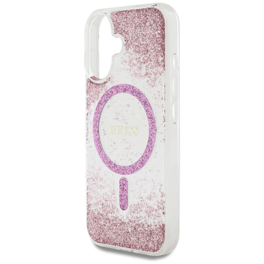 MagSafe-kotelo Apple iPhone 16:lle, Guess, Resin Bottom Glitter, Pinkki