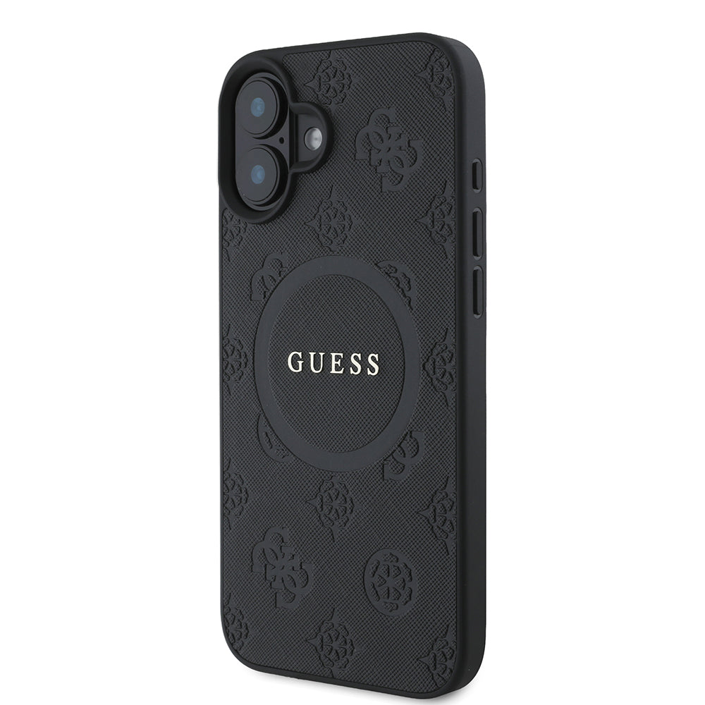 MagSafe Case for Apple iPhone 16, Guess, Saffiano Peony Classic Logo, Black