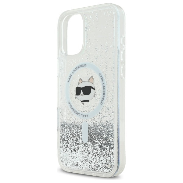 MagSafe-kotelo Apple iPhone 16:lle, Karl Lagerfeld, Glitter Liquid Choupette Head, Läpinäkyvä
