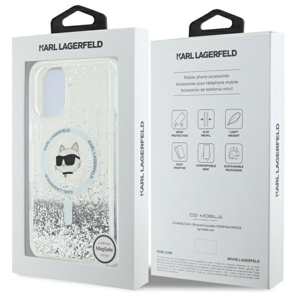 MagSafe-kotelo Apple iPhone 16:lle, Karl Lagerfeld, Glitter Liquid Choupette Head, Läpinäkyvä