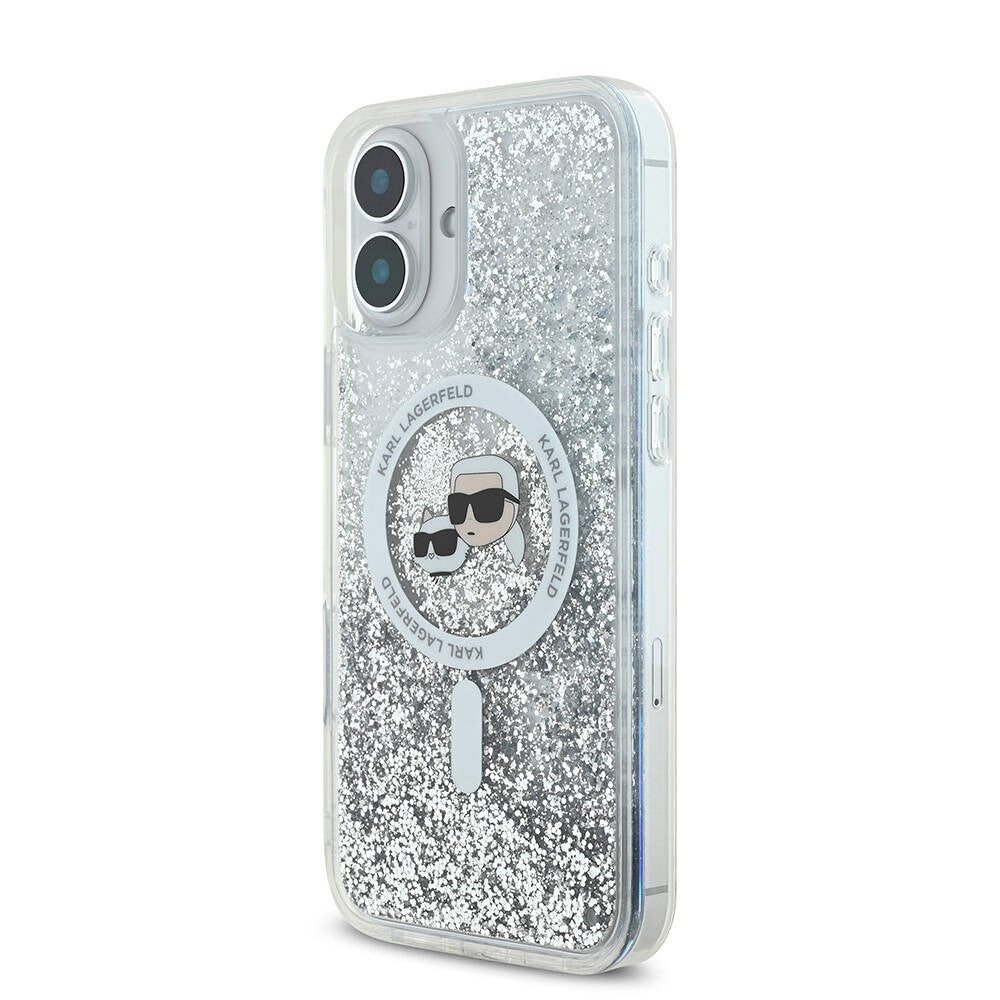 MagSafe-kotelo Apple iPhone 16:lle, Karl Lagerfeld, Glitter Liquid Karl & Choupette's Heads, Läpinäkyvä