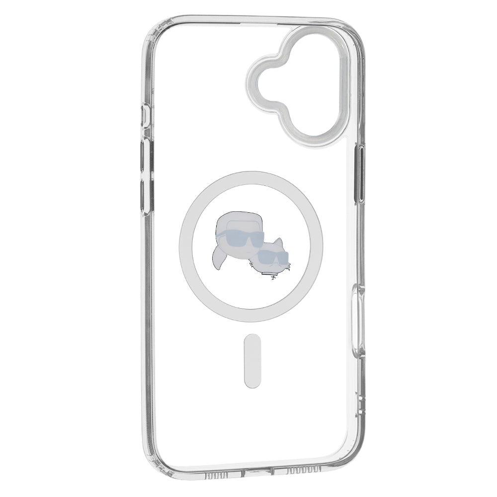 MagSafe-kotelo Apple iPhone 16:lle, Karl Lagerfeld, IML Metal Karl & Choupette's Heads, Valkoinen