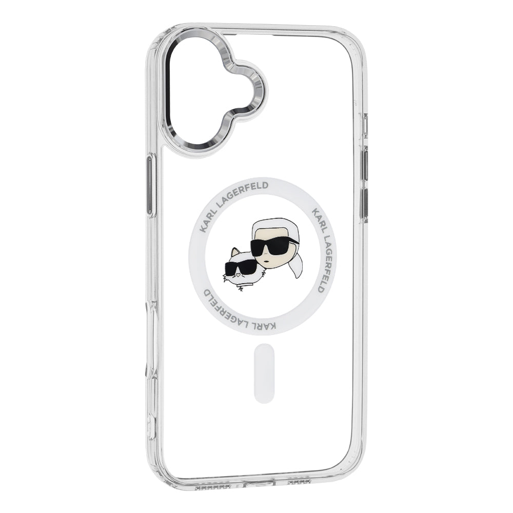 MagSafe-kotelo Apple iPhone 16:lle, Karl Lagerfeld, IML Metal Karl & Choupette's Heads, Valkoinen