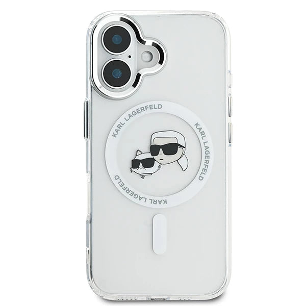 MagSafe-kotelo Apple iPhone 16:lle, Karl Lagerfeld, IML Metal Karl & Choupette's Heads, Valkoinen