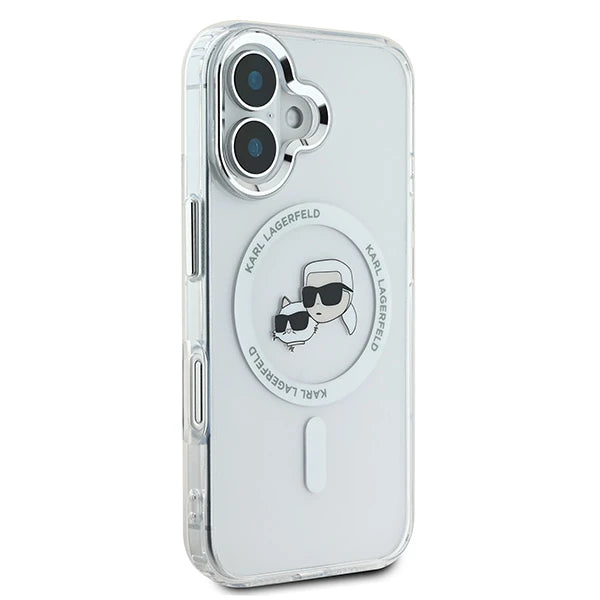 MagSafe-kotelo Apple iPhone 16:lle, Karl Lagerfeld, IML Metal Karl & Choupette's Heads, Valkoinen