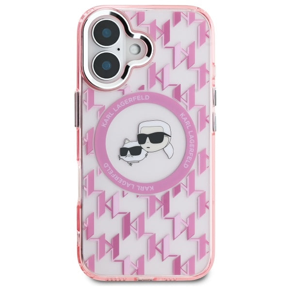MagSafe-kotelo Apple iPhone 16:lle, Karl Lagerfeld, IML Monogram Karl & Choupette's Heads, Pinkki