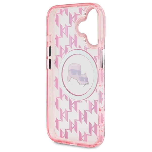 MagSafe-kotelo Apple iPhone 16:lle, Karl Lagerfeld, IML Monogram Karl & Choupette's Heads, Pinkki