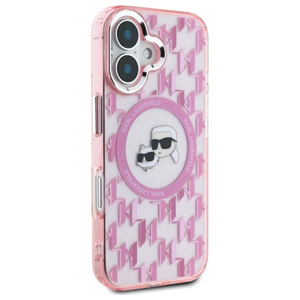 MagSafe-kotelo Apple iPhone 16:lle, Karl Lagerfeld, IML Monogram Karl & Choupette's Heads, Pinkki