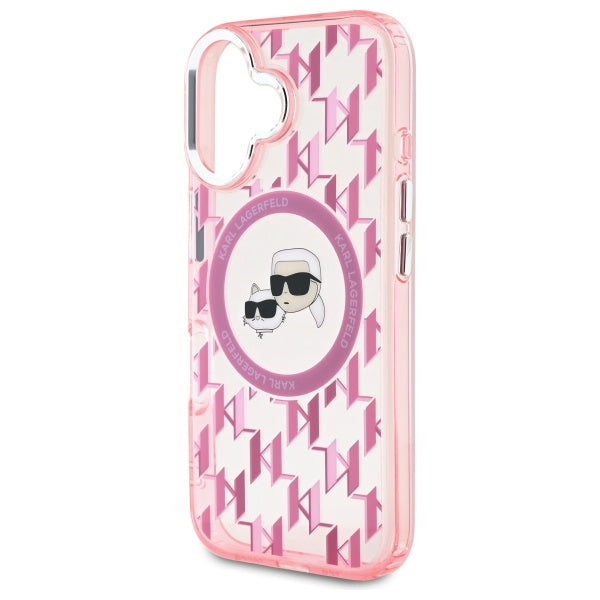 MagSafe-kotelo Apple iPhone 16:lle, Karl Lagerfeld, IML Monogram Karl & Choupette's Heads, Pinkki
