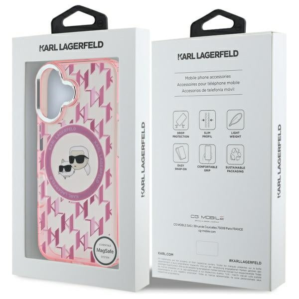 MagSafe-kotelo Apple iPhone 16:lle, Karl Lagerfeld, IML Monogram Karl & Choupette's Heads, Pinkki