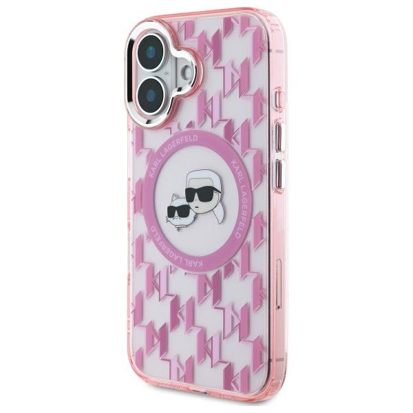 MagSafe-kotelo Apple iPhone 16:lle, Karl Lagerfeld, IML Monogram Karl & Choupette's Heads, Pinkki