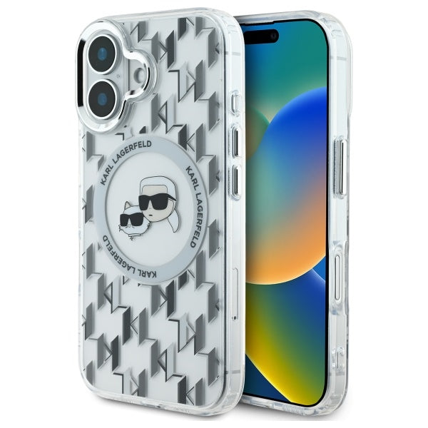MagSafe-kotelo Apple iPhone 16:lle, Karl Lagerfeld, IML Monogram Karl & Choupette's Heads, Läpinäkyvä