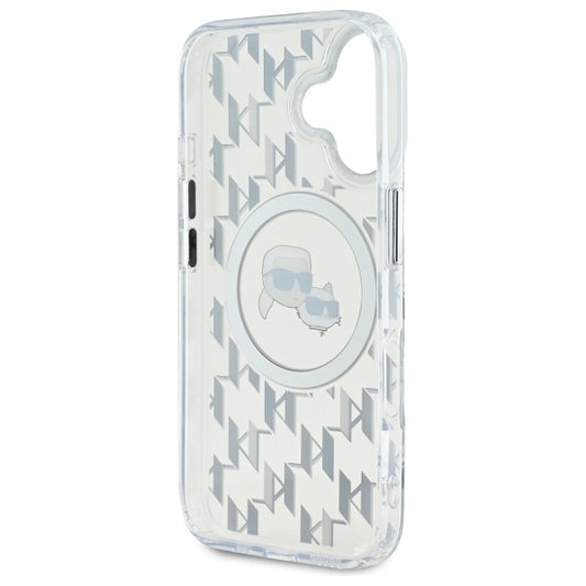 MagSafe Case for Apple iPhone 16, Karl Lagerfeld, IML Monogram Karl & Choupette's Heads, Transparent