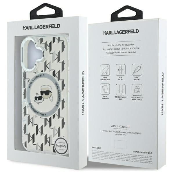 MagSafe-kotelo Apple iPhone 16:lle, Karl Lagerfeld, IML Monogram Karl & Choupette's Heads, Läpinäkyvä