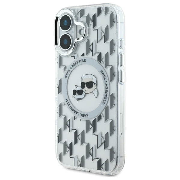 MagSafe-kotelo Apple iPhone 16:lle, Karl Lagerfeld, IML Monogram Karl & Choupette's Heads, Läpinäkyvä