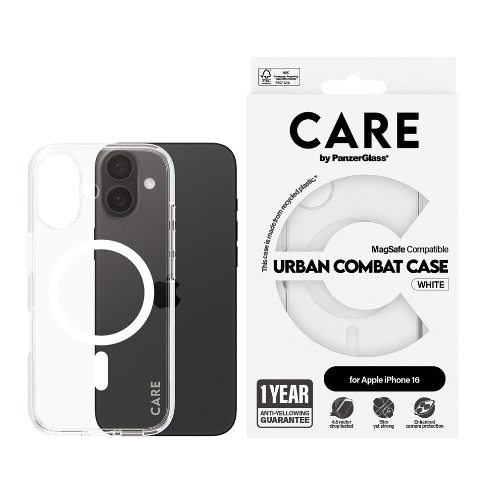 MagSafe-kotelo Apple iPhone 16:lle, PanzerGlass, Care Urban Combat, Valkoinen Läpinäkyvä