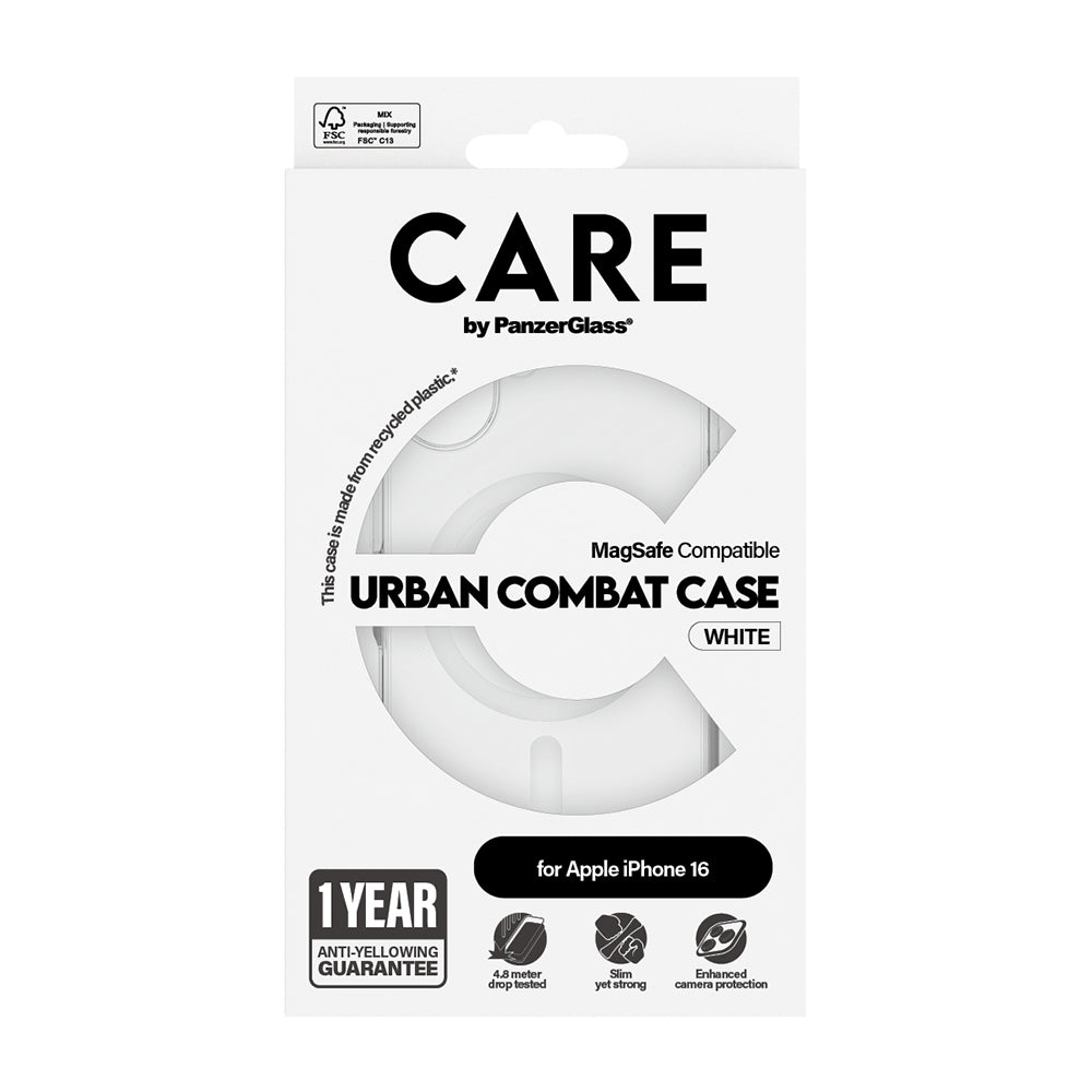 MagSafe-kotelo Apple iPhone 16:lle, PanzerGlass, Care Urban Combat, Valkoinen Läpinäkyvä