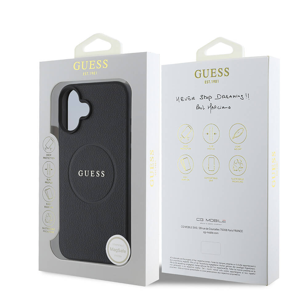 MagSafe-kotelo Apple iPhone 16 Plus -puhelimelle, Guess, Grained Gold Ring, Musta