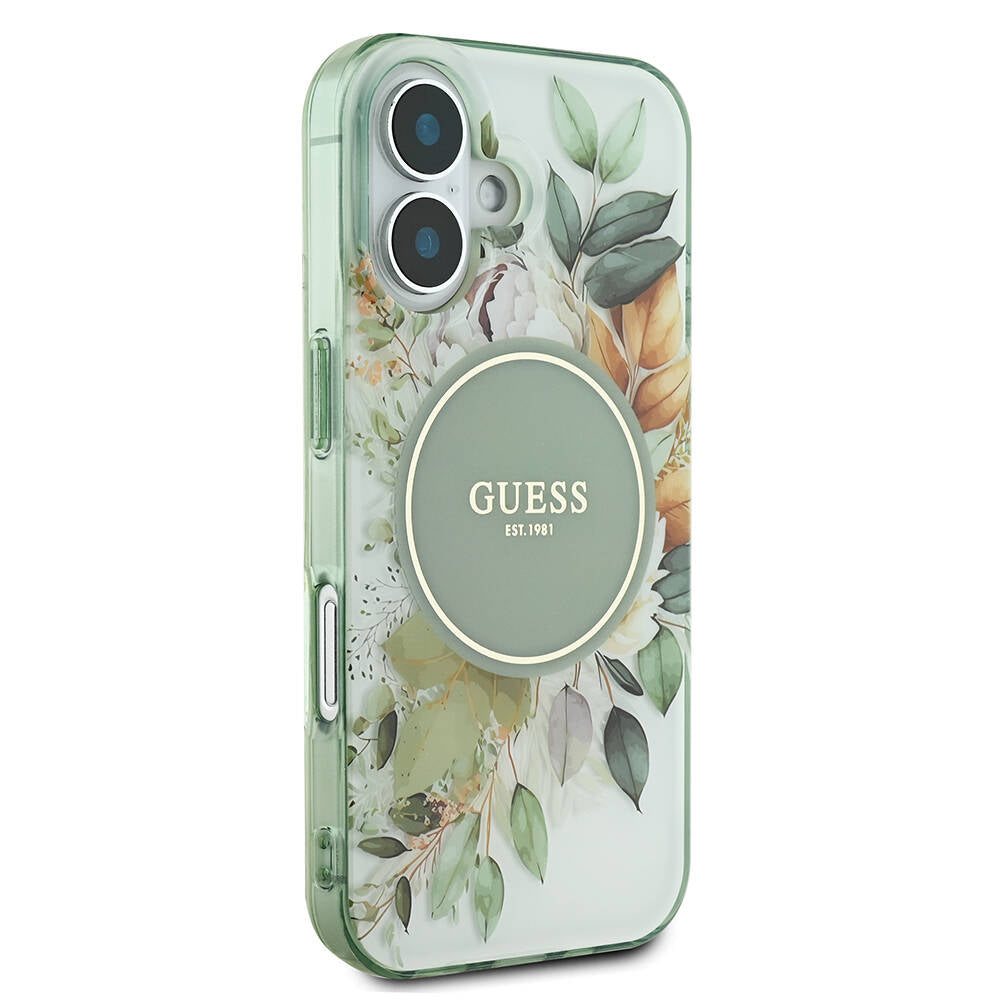 MagSafe-kotelo Apple iPhone 16 Plus -puhelimelle, Guess, IML Flower & Tonal Circle, Vihreä