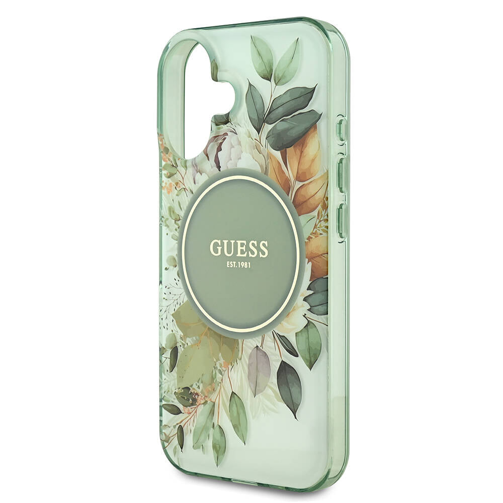 MagSafe-kotelo Apple iPhone 16 Plus -puhelimelle, Guess, IML Flower & Tonal Circle, Vihreä