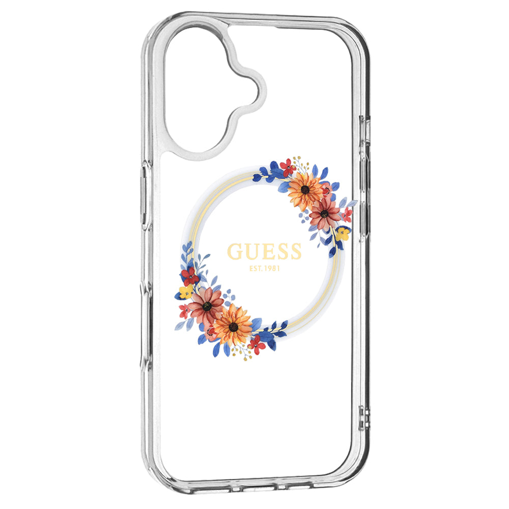 MagSafe-kotelo Apple iPhone 16 Plus -puhelimelle, Guess, IML Flowers Wreath, Läpinäkyvä