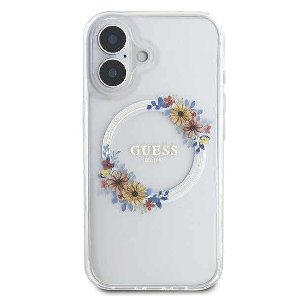 MagSafe-kotelo Apple iPhone 16 Plus -puhelimelle, Guess, IML Flowers Wreath, Läpinäkyvä