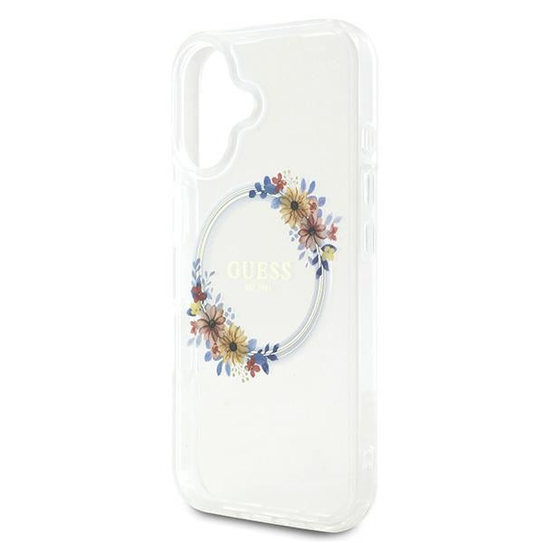 MagSafe-kotelo Apple iPhone 16 Plus -puhelimelle, Guess, IML Flowers Wreath, Läpinäkyvä