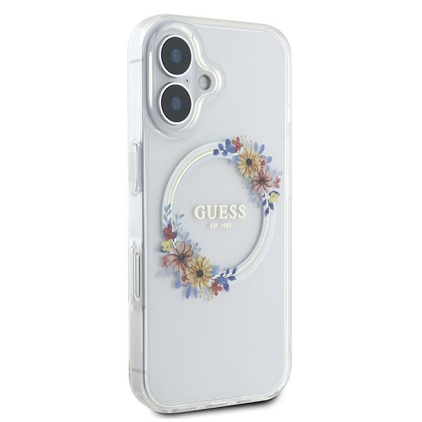 MagSafe-kotelo Apple iPhone 16 Plus -puhelimelle, Guess, IML Flowers Wreath, Läpinäkyvä