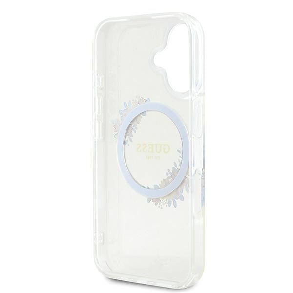MagSafe-kotelo Apple iPhone 16 Plus -puhelimelle, Guess, IML Flowers Wreath, Läpinäkyvä