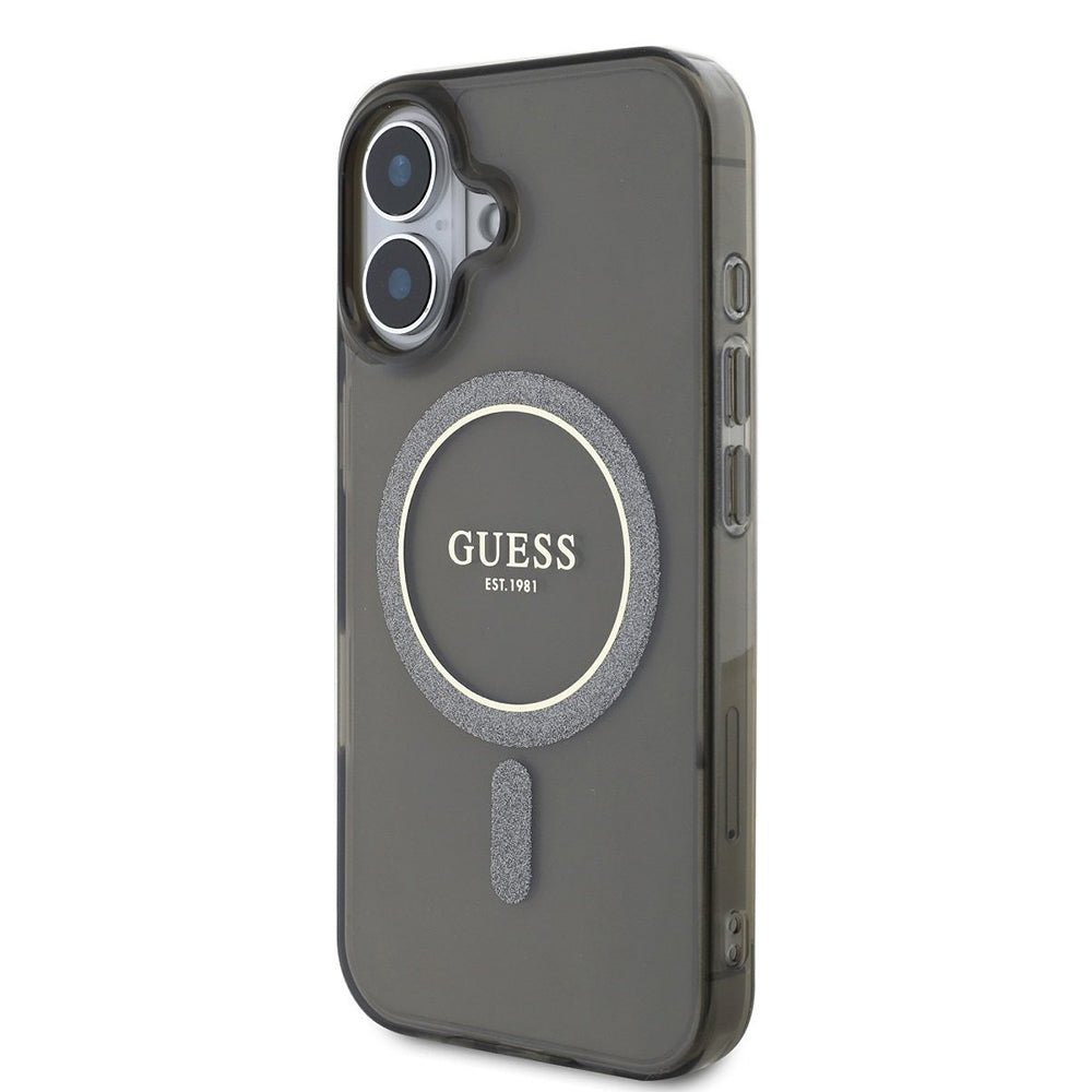 MagSafe Case for Apple iPhone 16 Plus, Guess, IML Glitter Circle, Black