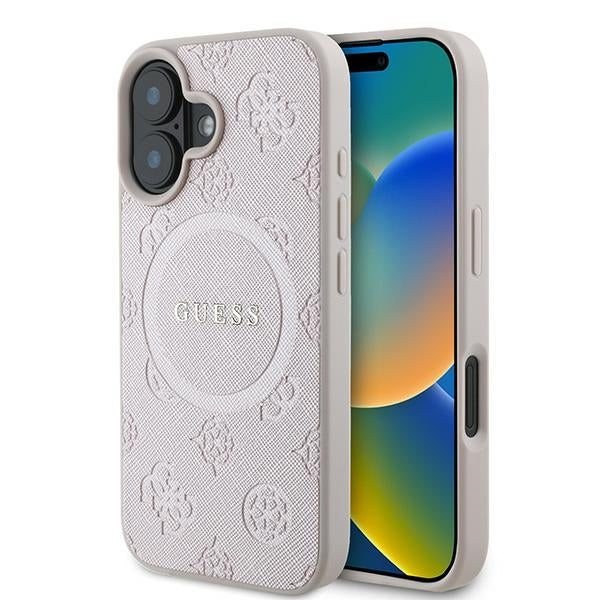 MagSafe-kotelo Apple iPhone 16 Plus -puhelimelle, Guess, Saffiano Peony Classic Logo, Pinkki