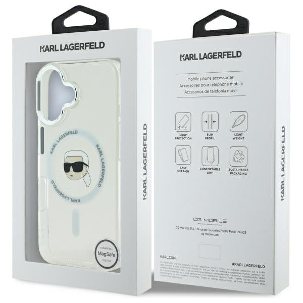 MagSafe-kotelo Apple iPhone 16 Plus -puhelimelle, Karl Lagerfeld, IML Karl's Head, Valkoinen