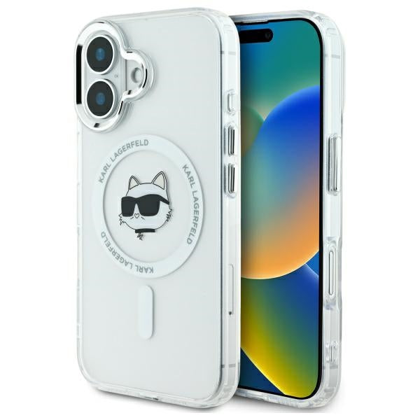 MagSafe-kotelo Apple iPhone 16 Plus -puhelimelle, Karl Lagerfeld, IML Metal Choupette's Head, Valkoinen