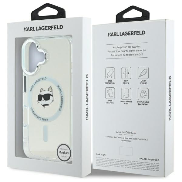 MagSafe-kotelo Apple iPhone 16 Plus -puhelimelle, Karl Lagerfeld, IML Metal Choupette's Head, Valkoinen