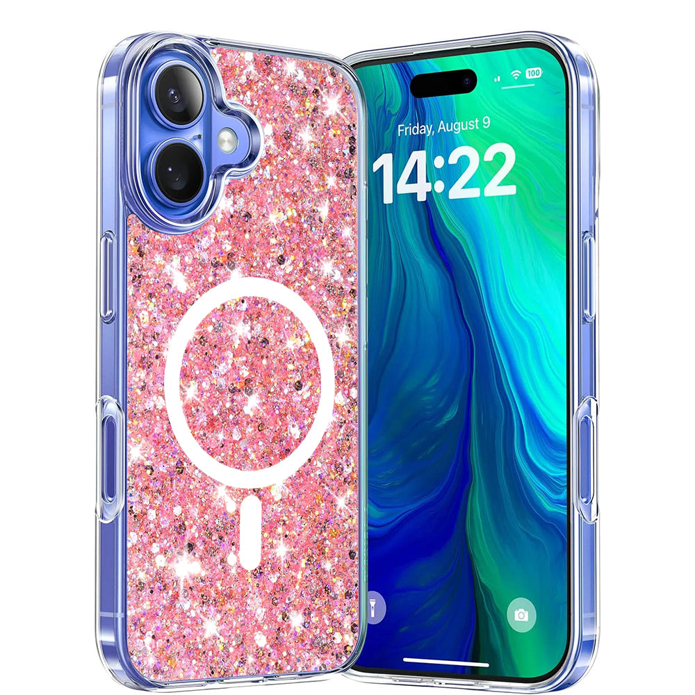 MagSafe-kuori Apple iPhone 16 Plusille, Techsuit, Kimaltava Glitter, Vaaleanpunainen