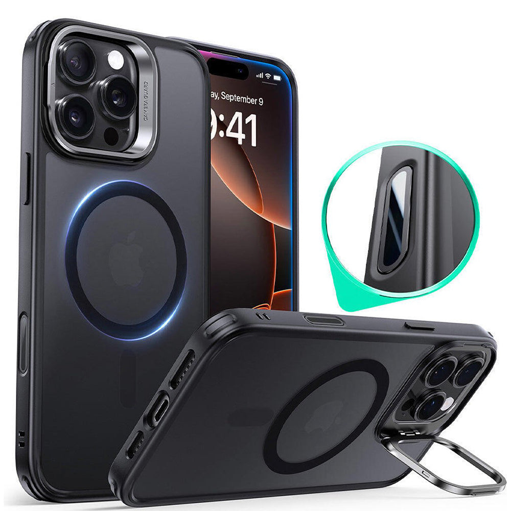MagSafe-kotelo Apple iPhone 16 Prolle, ESR, Classic Hybrid Kickstand Slide, Satinoitu Musta