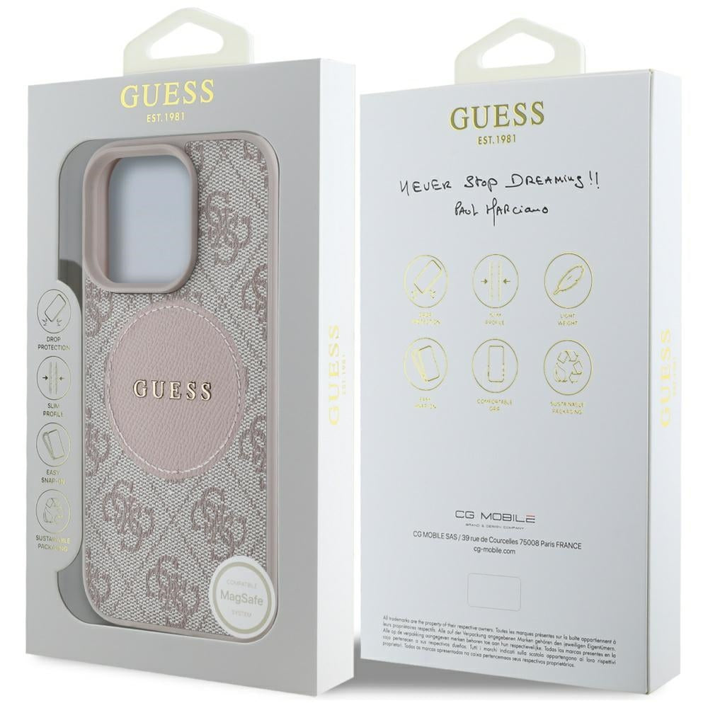 MagSafe-kotelo Apple iPhone 16 Prolle, Guess, 4G Circle Classic Logo, Pinkki
