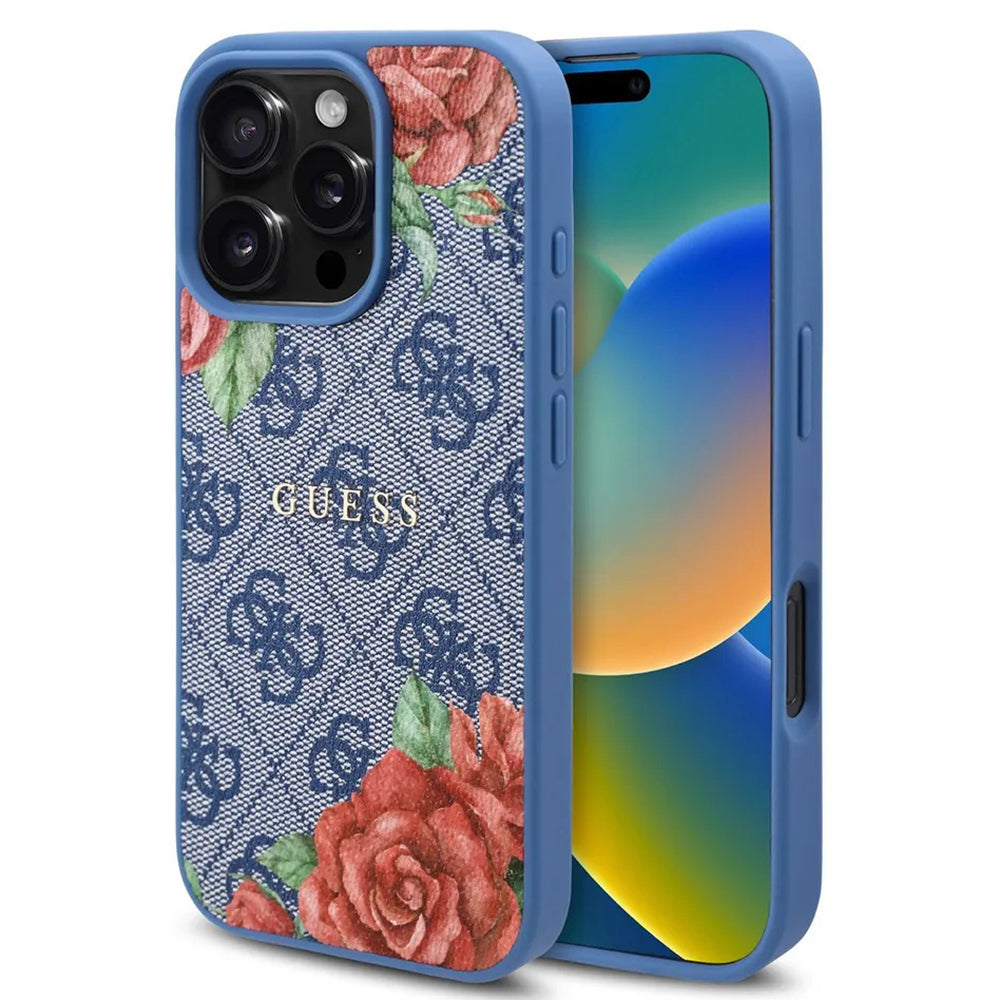 MagSafe-kotelo Apple iPhone 16 Prolle, Guess, 4G Flowers Print, Sininen