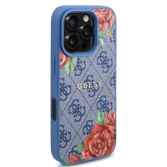 MagSafe-kotelo Apple iPhone 16 Prolle, Guess, 4G Flowers Print, Sininen