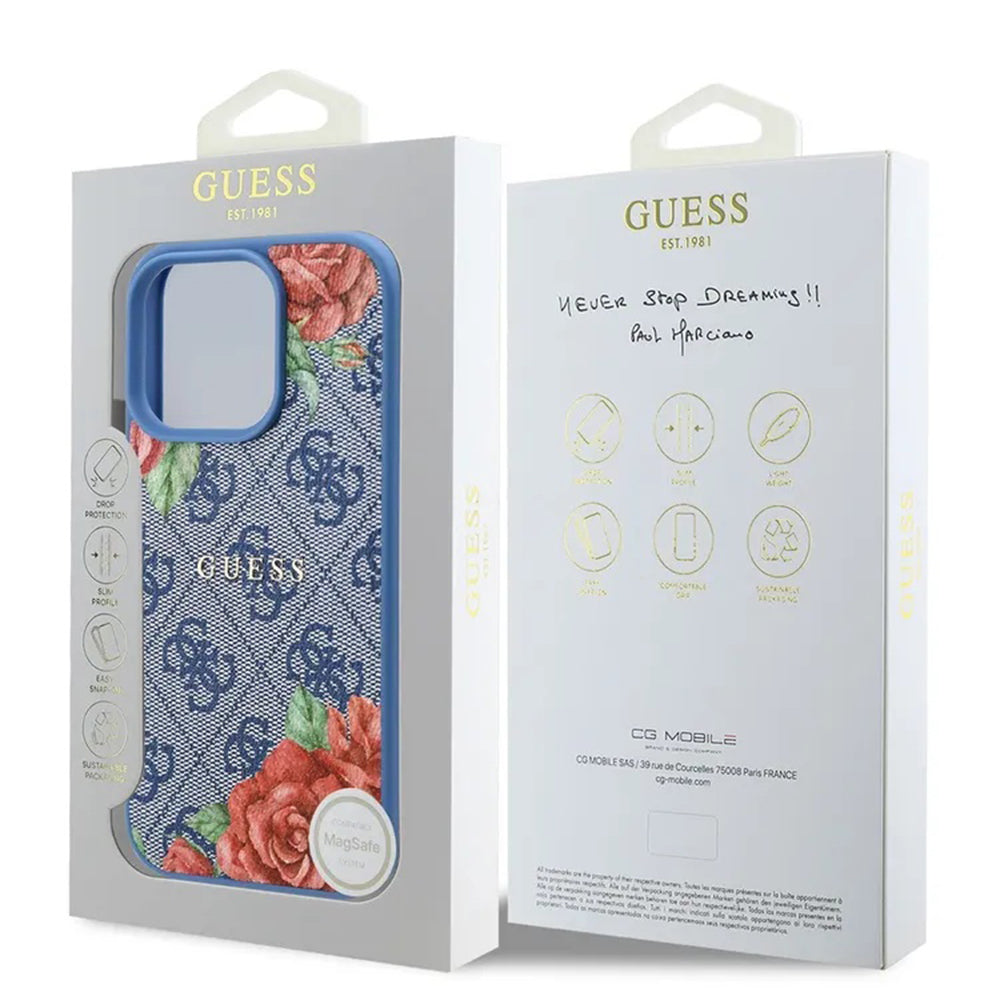 MagSafe-kotelo Apple iPhone 16 Prolle, Guess, 4G Flowers Print, Sininen