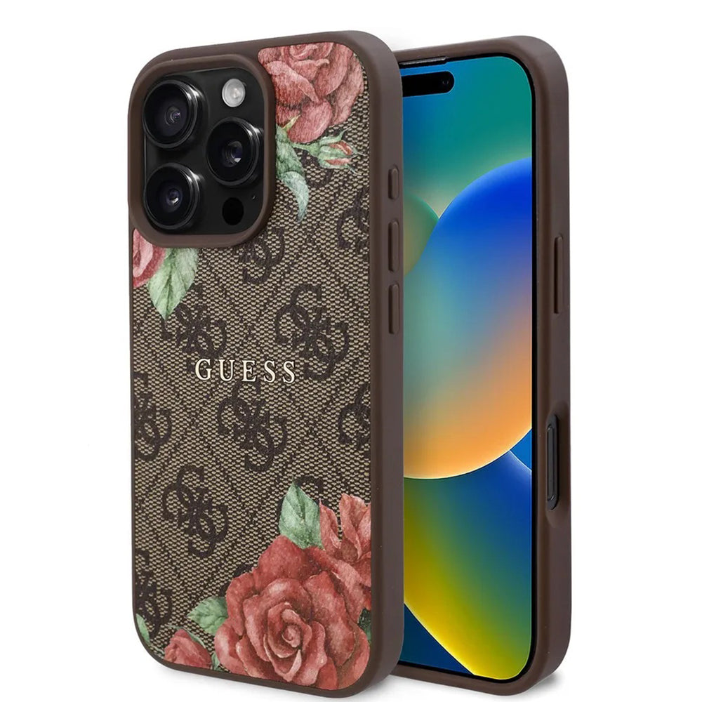 MagSafe-kotelo Apple iPhone 16 Prolle, Guess, 4G Flowers Print, Ruskea