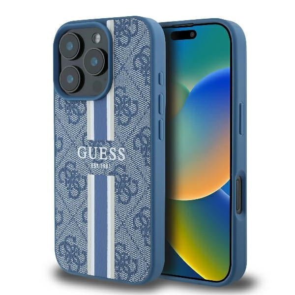 MagSafe-kotelo Apple iPhone 16 Prolle, Guess, 4G Printed Stripes, Sininen