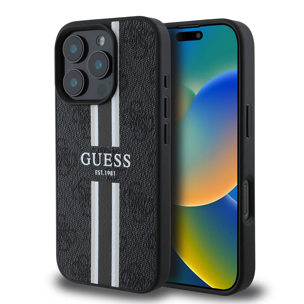 MagSafe-kotelo Apple iPhone 16 Prolle, Guess, 4G Printed Stripes, Musta