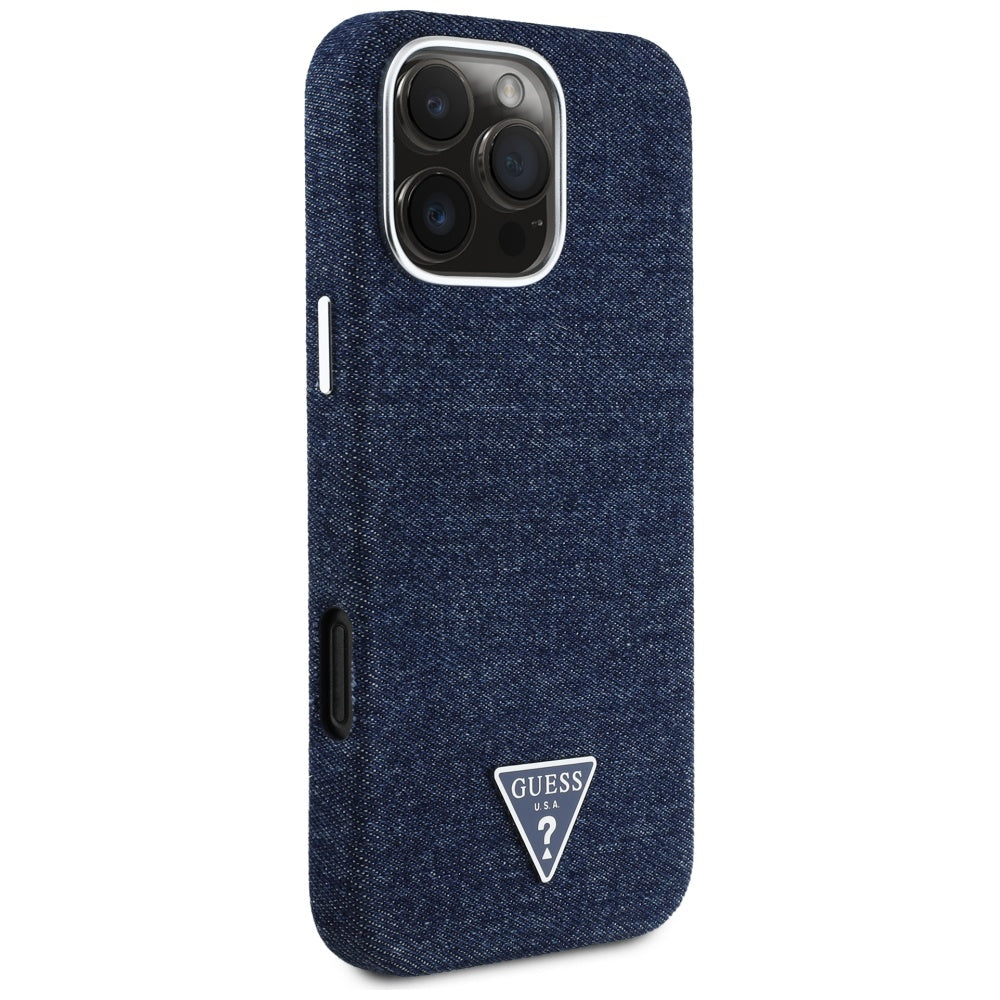MagSafe-kotelo Apple iPhone 16 Prolle, Guess, Denim Triangle Logo, Sininen