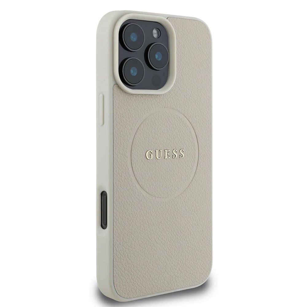 MagSafe-kotelo Apple iPhone 16 Prolle, Guess, Grained Gold Ring, Beige
