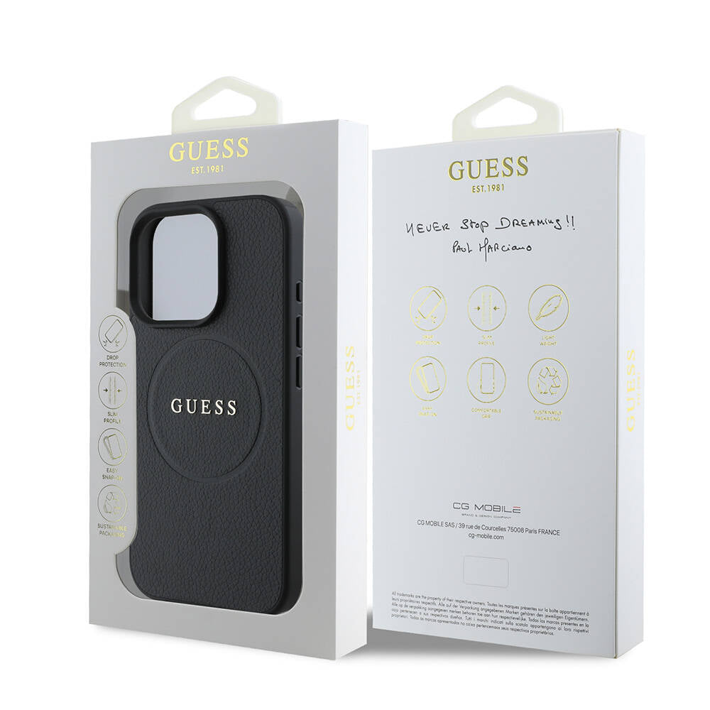 MagSafe-kotelo Apple iPhone 16 Prolle, Guess, Grained Gold Ring, Musta
