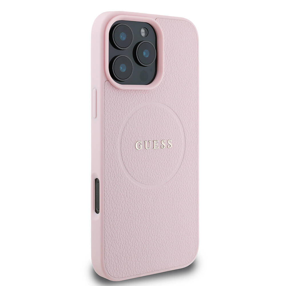 MagSafe-kotelo Apple iPhone 16 Prolle, Guess, Grained Gold Ring, Pinkki