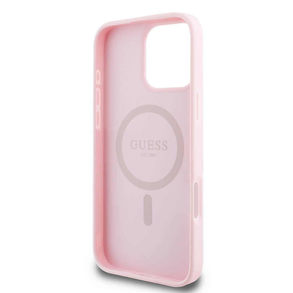 MagSafe-kotelo Apple iPhone 16 Prolle, Guess, Grained Gold Ring, Pinkki