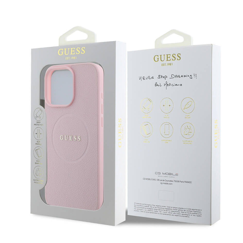 MagSafe-kotelo Apple iPhone 16 Prolle, Guess, Grained Gold Ring, Pinkki