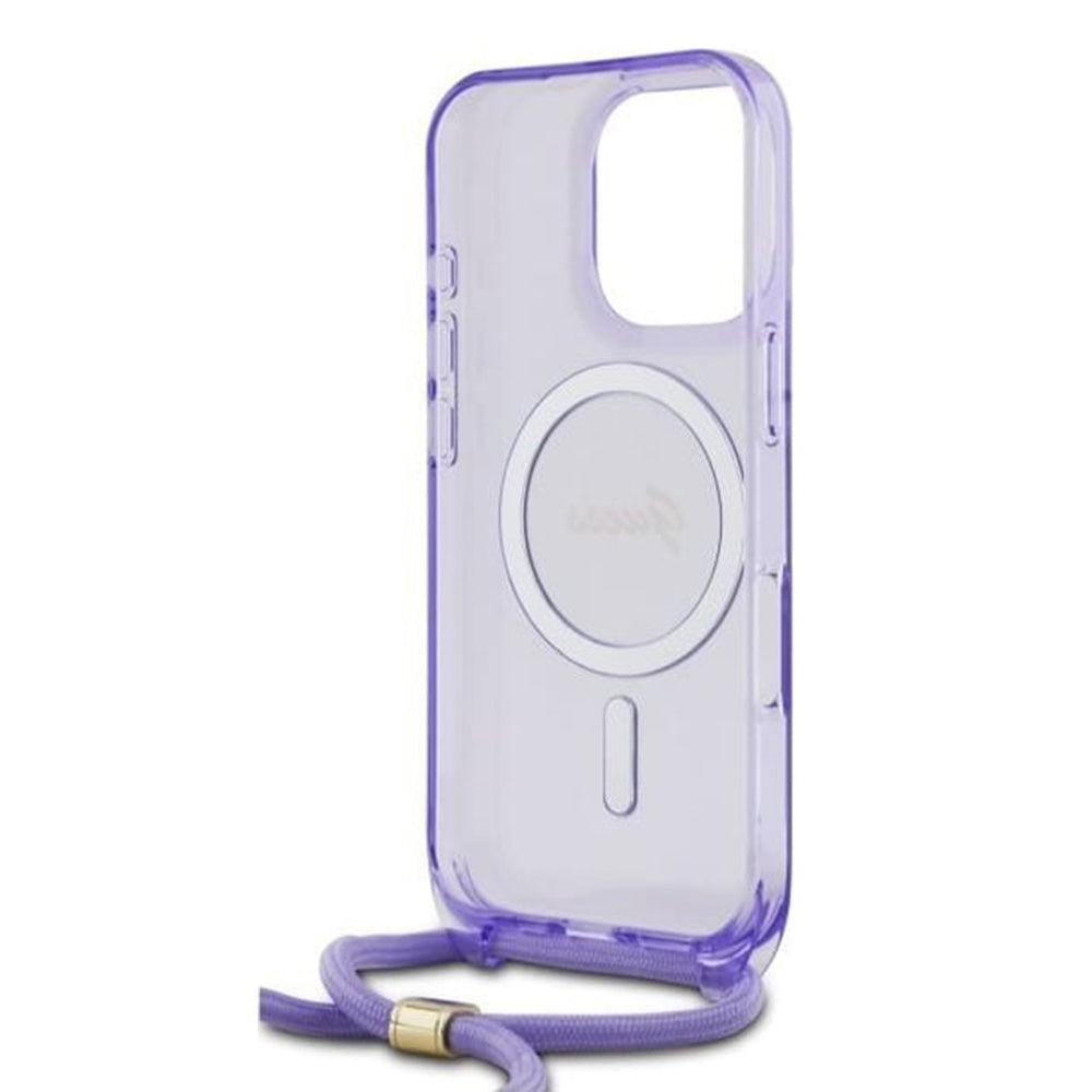 MagSafe-kotelo Apple iPhone 16 Prolle, Guess, IML Crossbody Cord Script, Violetti